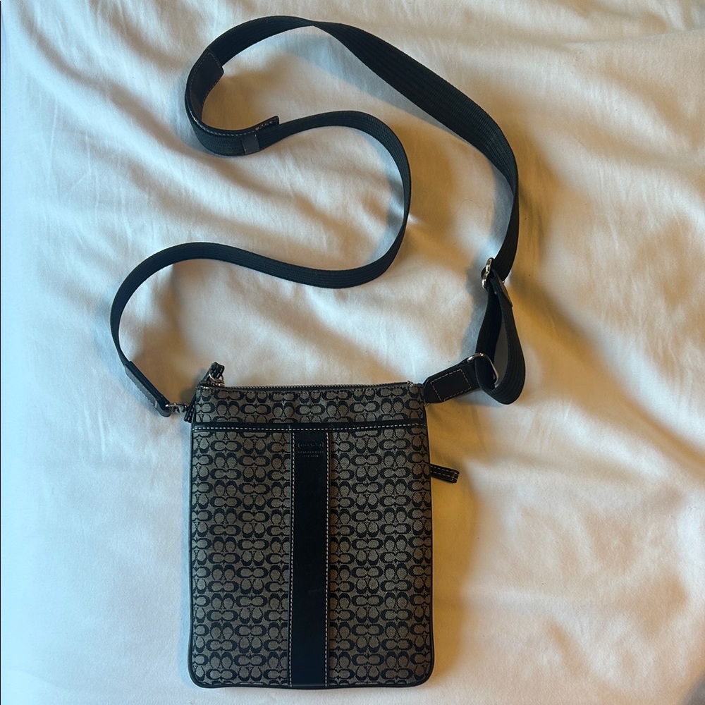 Coach Black and Brown Messenger Bag with Adjustable Strap